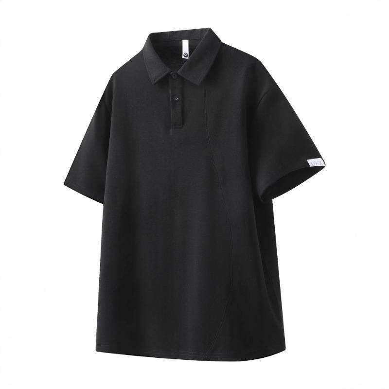 

Men Turn Down Collar Short Sleeve Polo Shirt Splice Detail Loose Casual Business Daily Tops M чёрный