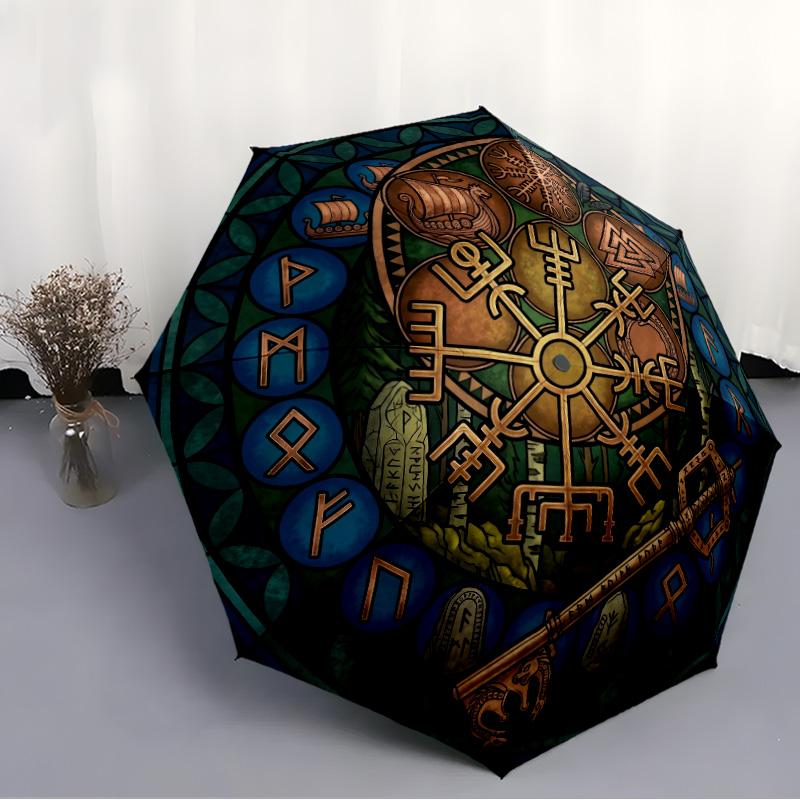 Symbols Runes pattern umbrella, portable and foldable design, 8 ribs, a casual accessory for Halloween, Christmas, and birthday gifts.