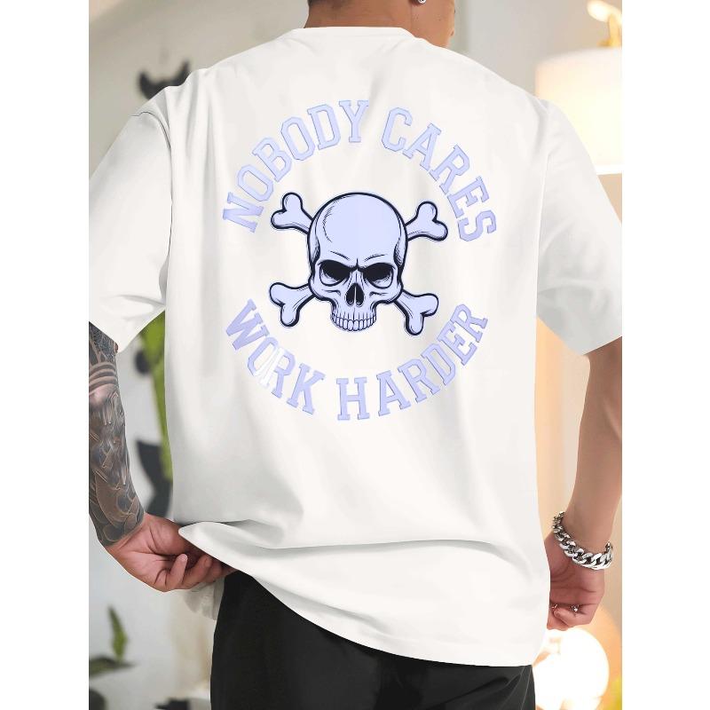 NOBODY CARES WORK HARDER New summer Men s back printed short-sleeved T-shirt, fashionable and trendy top, spring and summer round neck S белый