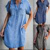 Robe en jean décontractée à manches courtes et poches pour femmes, couleur unie