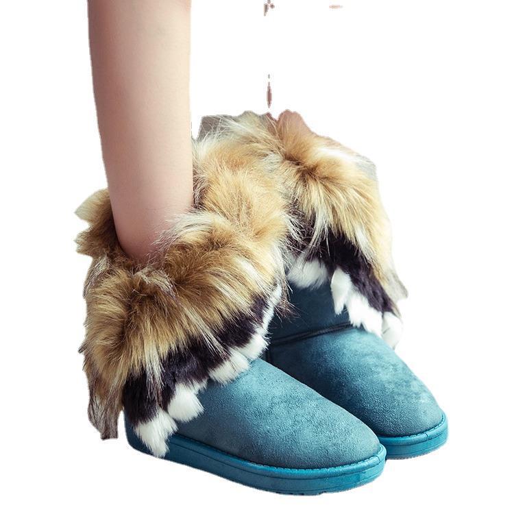 New Snow Boots Snow Boots, Imitation Fox Hair Boots, Medium Boots Boots