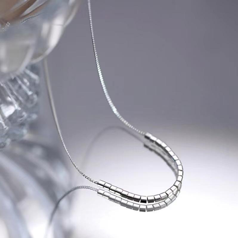 S925 Sterling Silver Women's Square Clavicle Necklace - 2024 Light Luxury Niche Design