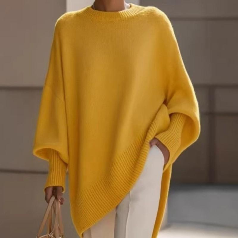Neue Damen Herbst- und Winter-Pullover mit Rundhalsausschnitt und langen Ärmeln, gestrickter Pullover, lockerer lässiger Stil, einfarbiger Damen-Freizeitpullover