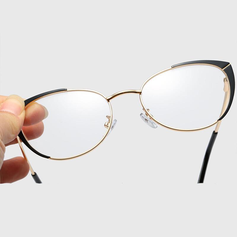 Women's Reading Eyewear Blue Light Metal Blocking Color Presbyopic Chic Fashionable Double Spectacle Alloy Presbyopic Trendy Hyperopia Glasses
