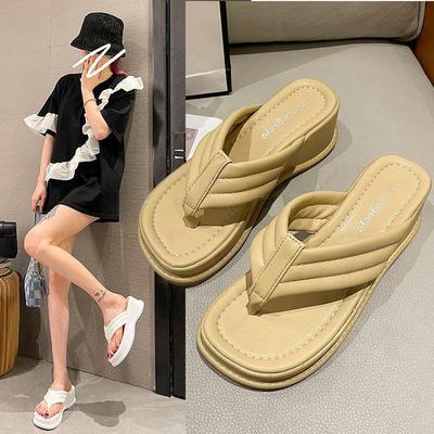 Zehentrenner Damen Sommer Oberbekleidung 2025 neu Muffin dicksohliger Keilabsatz Zehenclip eckige Sandalen Französische Sandalen