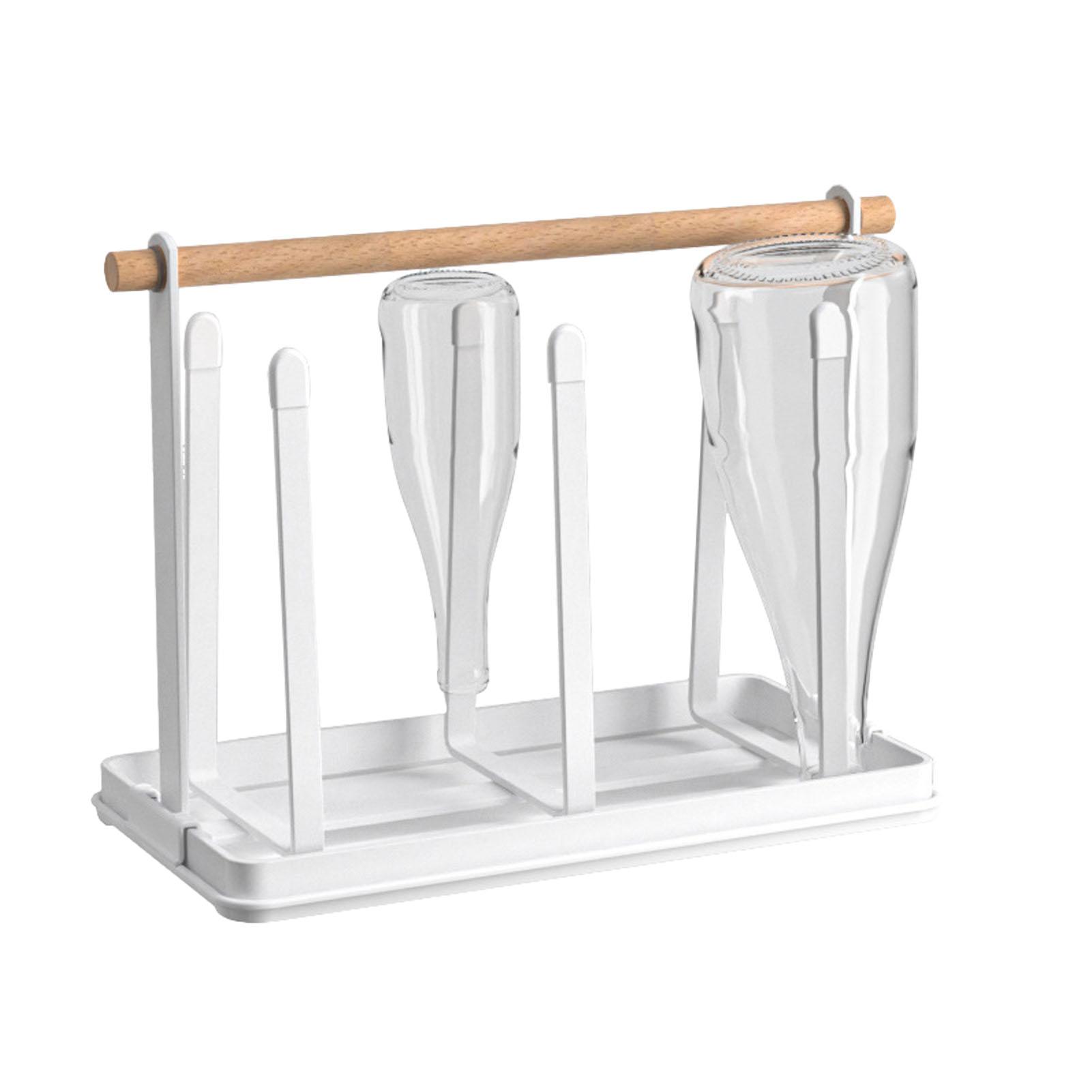 Drying Cup Rack Wooden Handle Iron Structure Draining Cup Storage Holder for Kitchen Countertop