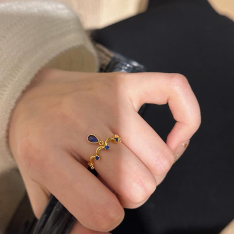 Elegant Blue Tears Adjustable Ring for Women – Trendy, Versatile Open Design.