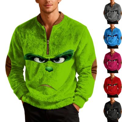 Mens Christmas Sweater Zip Up Sweatshirts Vintage Knit Graphic Sweatshirt Xmas Stand Collar Pullover
