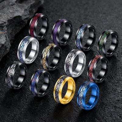 12-teiliges 8mm Edelstahl Keltisches Drachenring-Set für Männer und Frauen