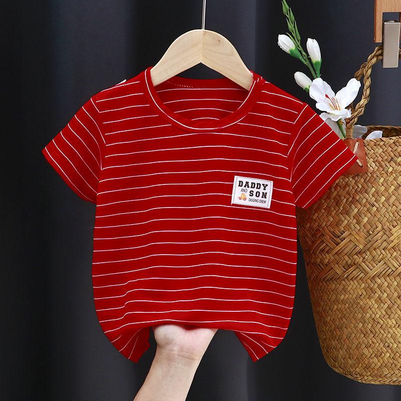 Pruhované ledové hedvábné tričko s krátkým rukávem letní jednodílné oblečení pro miminko s polovičním rukávem triko s krátkým rukávem pro volný čas Chlapecká/dívčí trička