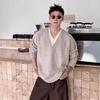 Men's Dark Grey V-Neck Faux Two-Piece Woolen Sweater, Winter Fashion, Trendy Old Money Style.