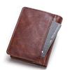 Johnature Crazy Horse Leather Vintage Solid Zipper & Hasp Short Wallets Multifunction Clutch Men Coin Purse