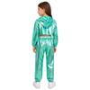 Girls Hip Hop Jazz Dance Costume 3 Piece Set Metallic Cropped Hoodie Sleeveless Keyhole Back Vest Pants