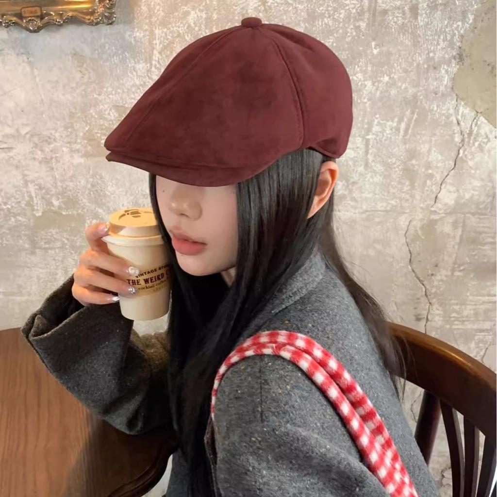 Korean Style Suede Forward Hat for Women In Autumn and Winter Design Shows Small Big Head Without Duck Tongue Beret