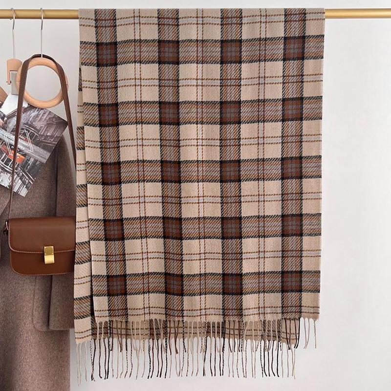 Scarf Women'S Winter Imitation Cashmere Plaid Fashionable And Versatile Warm Student Ins Tassel Shawl