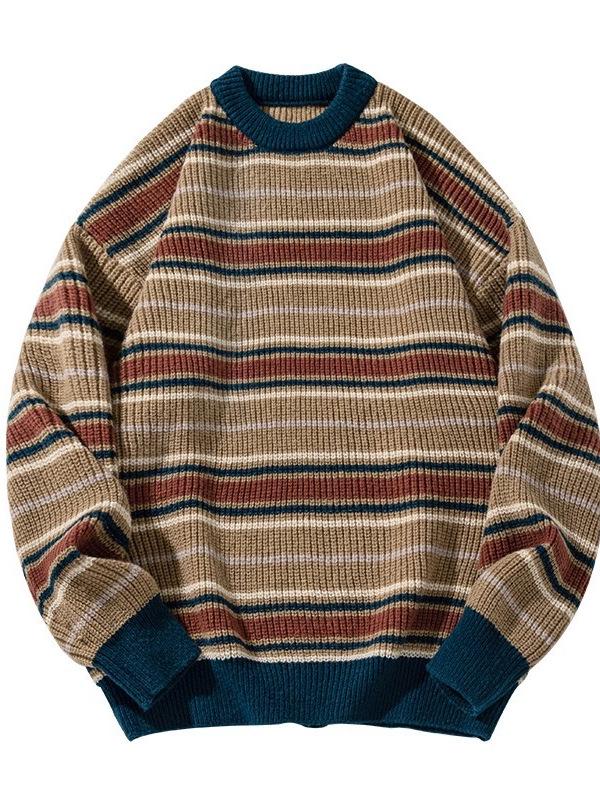 Mountain Style Retro Colorblock Stripe Sweater - Trendy American Knitwear for Couples (Autumn/Winter)