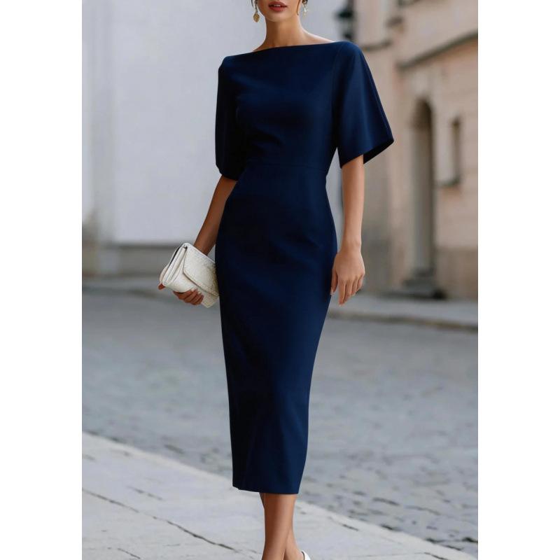 Womens Boat Neck Half Sleeve Bodycon Midi Dress