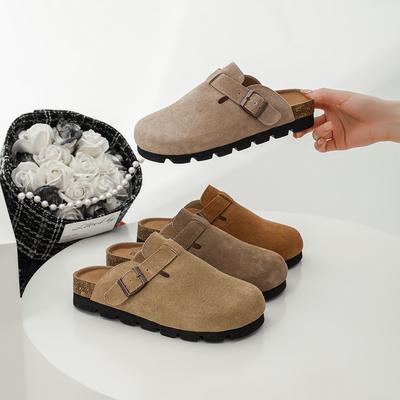 Platform-soled Boken Shoes Bag Head Slippers Women's Genuine Leather Cowhide Cork Heightening Boken Shoes Versatile Spring and Autumn Wear Half Drag