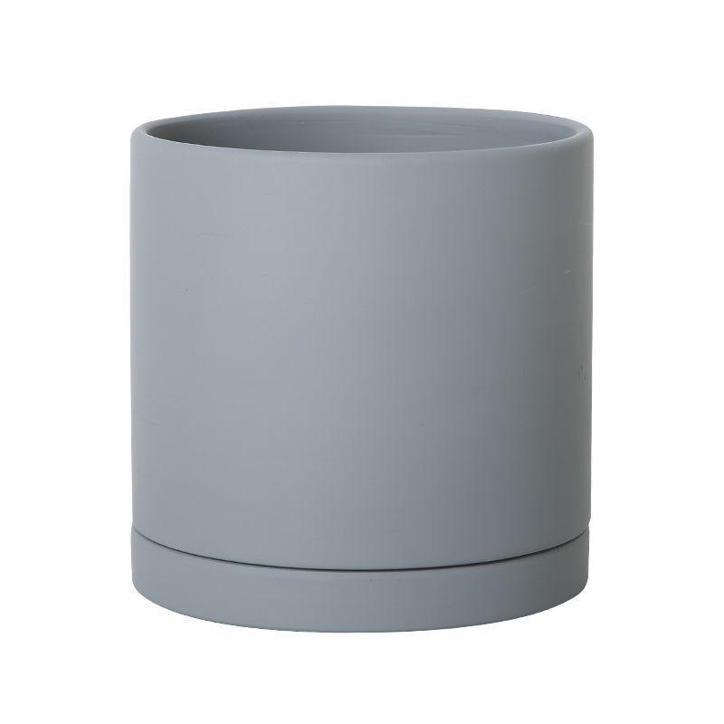 Morandi Colorful Ceramic Cylinder Flower Pots with Saucers for Indoor/Outdoor Plants