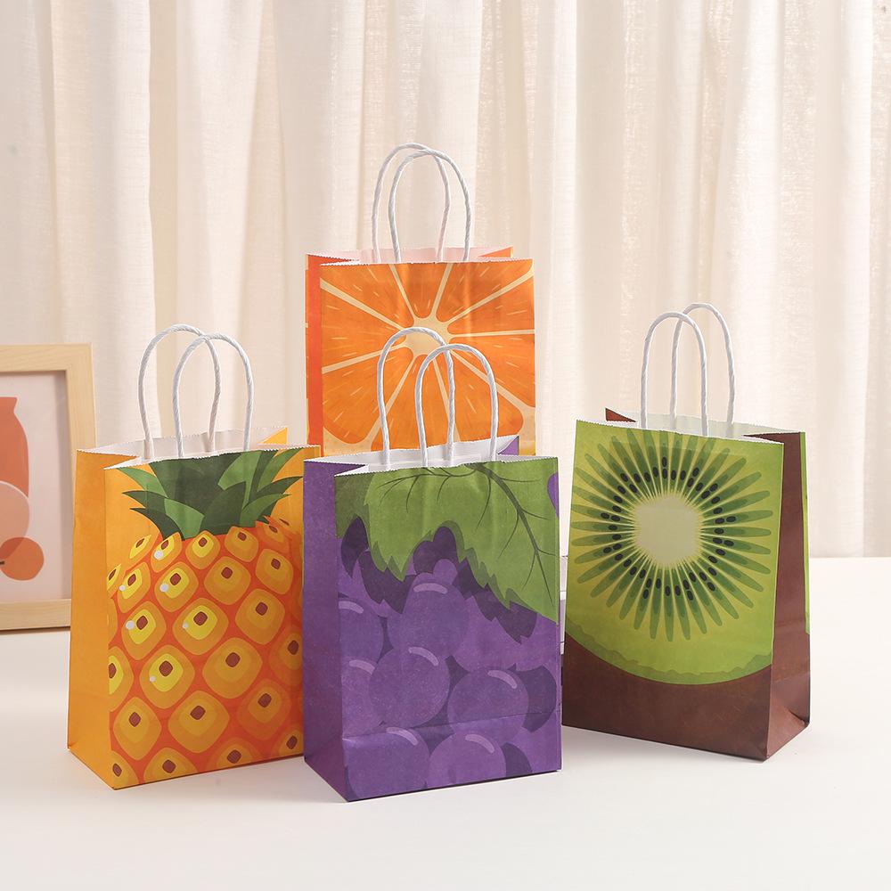StoBag, Strawberry Kraft Paper Gift Bag, Fruit pattern, for Packaging Candy Snack, Baby Shower, birthday Supplies, Reusable