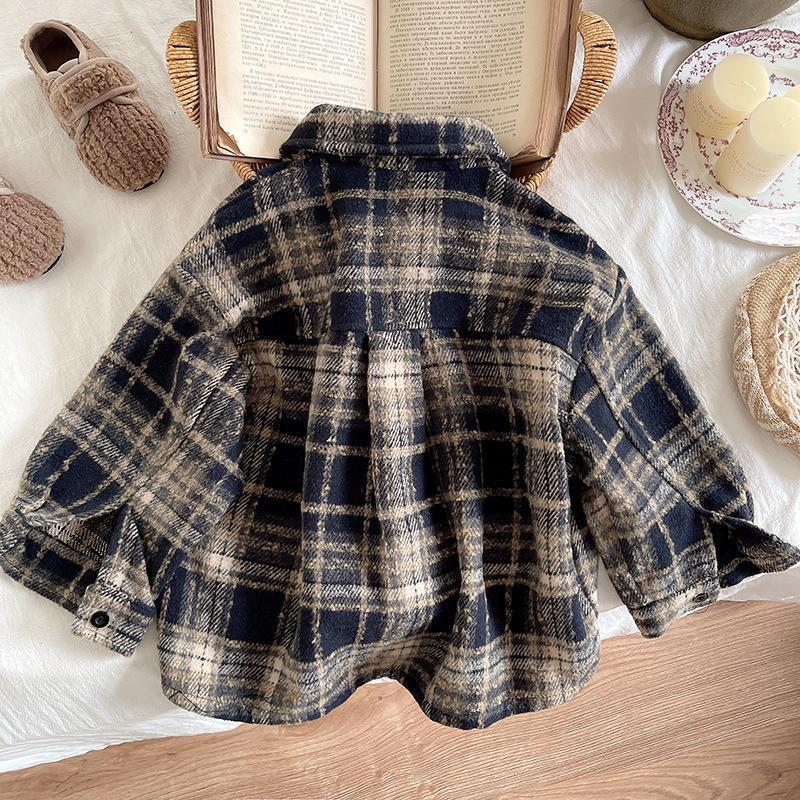 Boys Autumn Winter Thickened Brushed Plaid Shirt Korean Trendy Children Long Sleeve Top Jacket 80