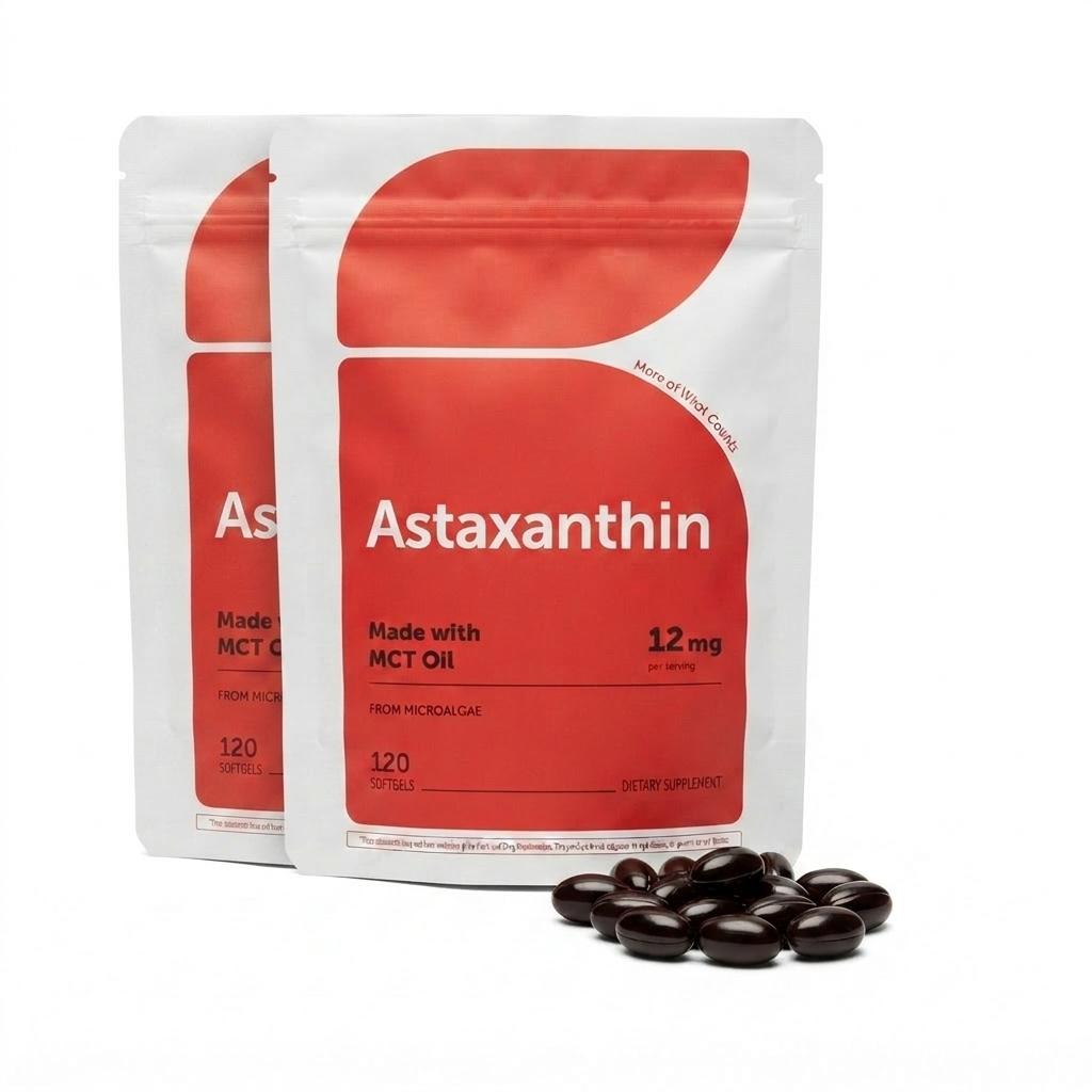 Astaxanthin 12mg | Natural Tanning, Fresh Microalgae Source, Easy To Swallow