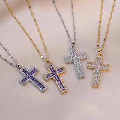 Collier pendentif croix pour femmes, colliers en zircone cubique, chaîne en acier inoxydable hypoallergénique, accessoires de bijoux