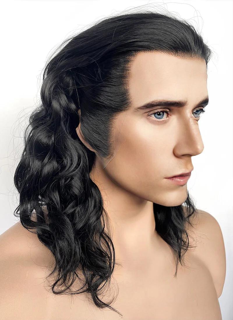 

AIMEYA Black Short Wave Wig 13x4 Lace Front Wigs Men s Cosplay Wigs Free Part Widow s Peak Heat Resistant Synthetic Hair (Black,14inches)