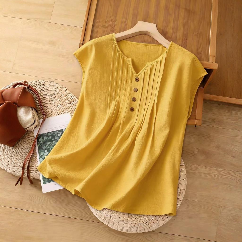 Women's Fashionable Multi-Color Loose Casual Button Cotton Linen Top