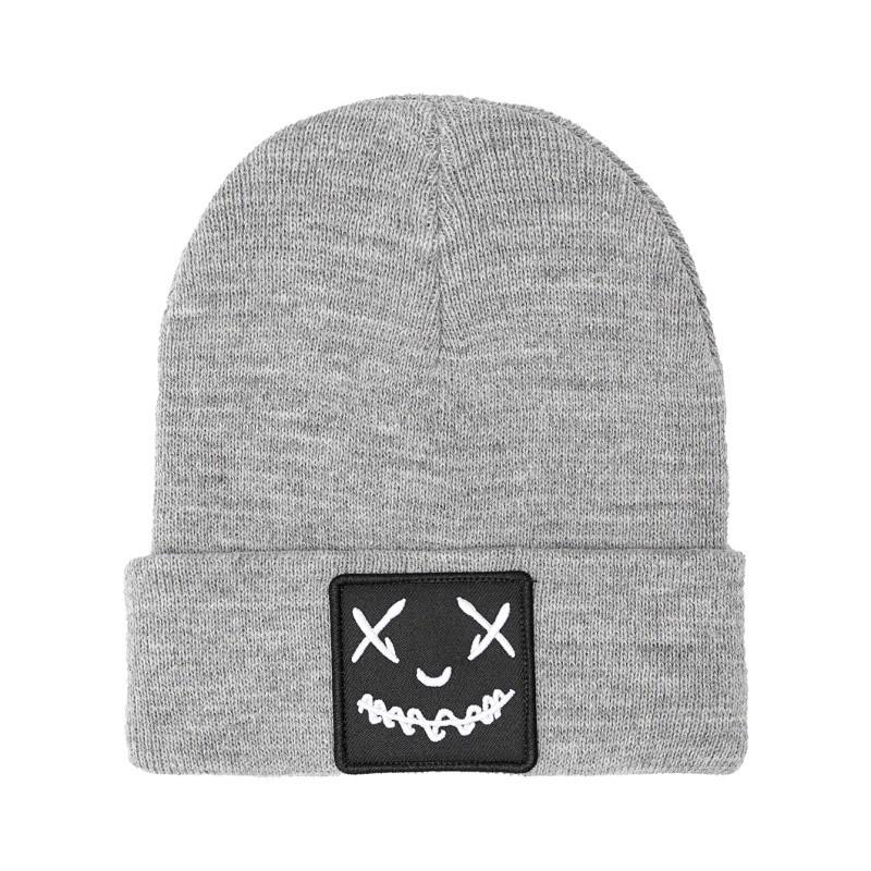 Unisex Embroidered Sad Expression Knit Wool Hat - Versatile and Warm for Autumn Winter