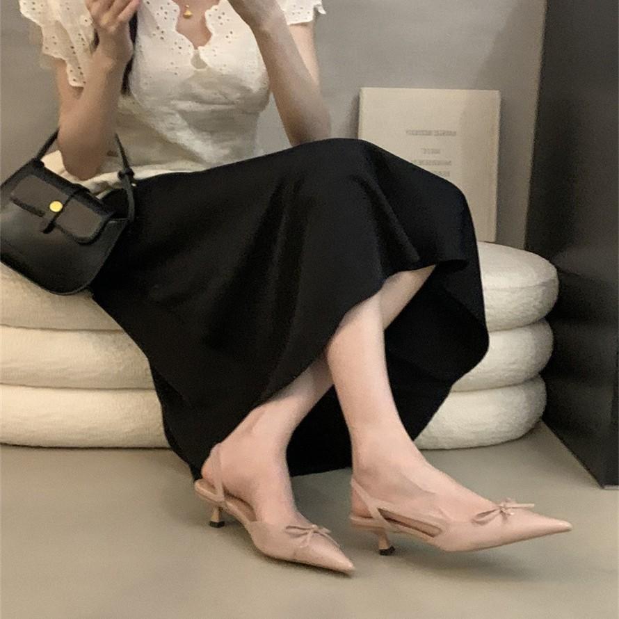 Fairy Wind Evening Wind Bag Head Sandals 2025 New French Temperament Gentle Bow Pointed Stiletto Shoes