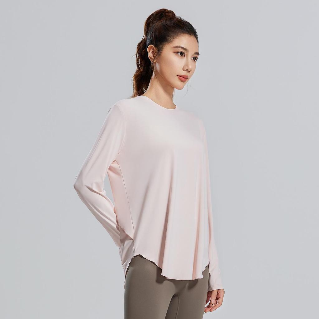 Juyitang Ice Silk Loose Fit Long-Sleeve Yoga Top with Round Neck