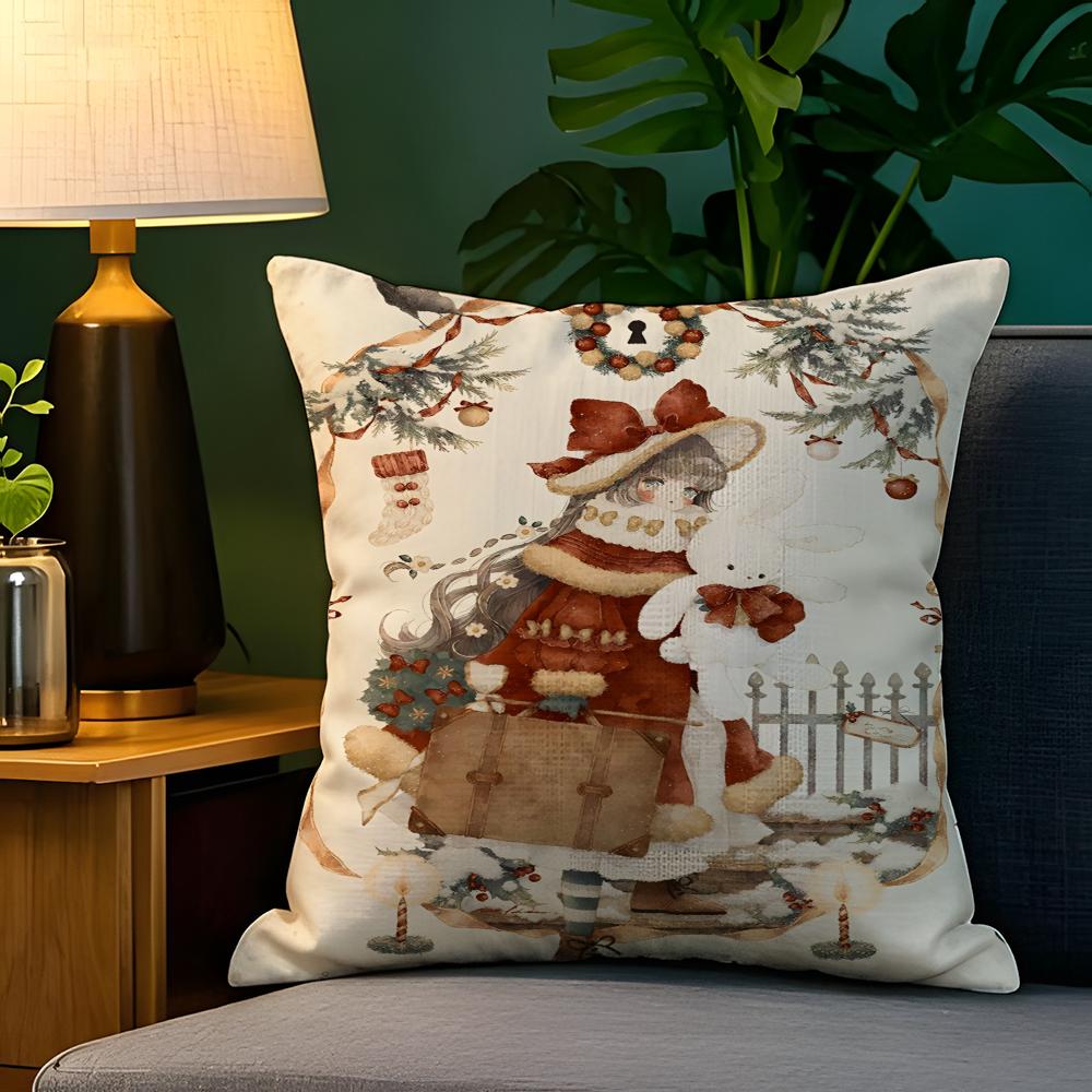 Christmas reindeer antler girl  Pillow Case Natural Linen Pillow Case DoubleSided Decor Sofa Pillowcase Home Decor