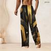 Men S Plus Size Drawstring Waist Geometric Printed Black Gold Silver Straight Leg Full Length Beach Pants