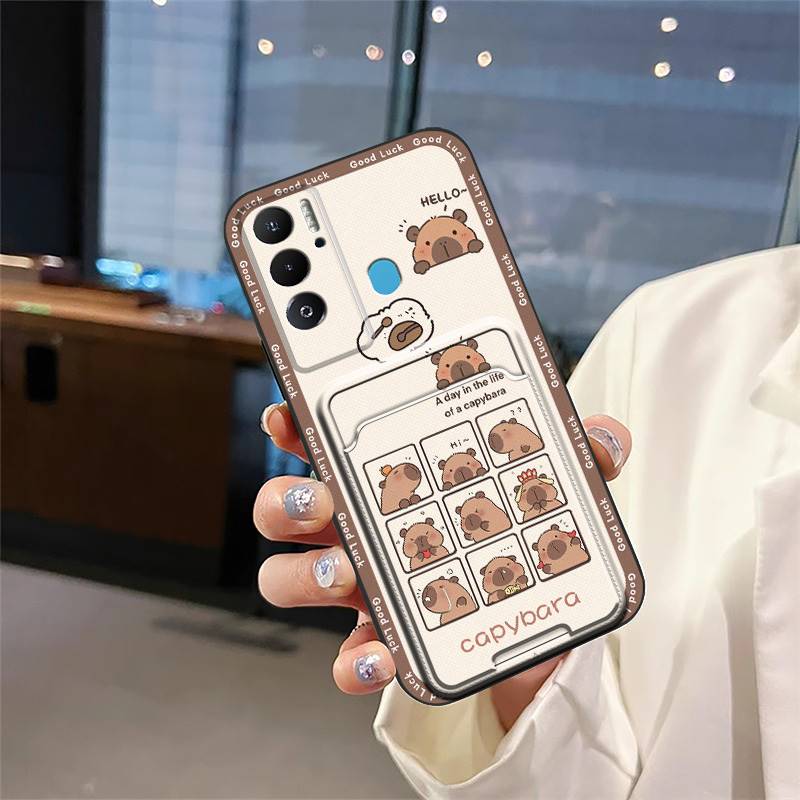 Card sleeve TPU Phone Case For Tecno Pova Neo Cartoon Silicone Shockproof Card bag Cute Fashion Design Card slot Cover