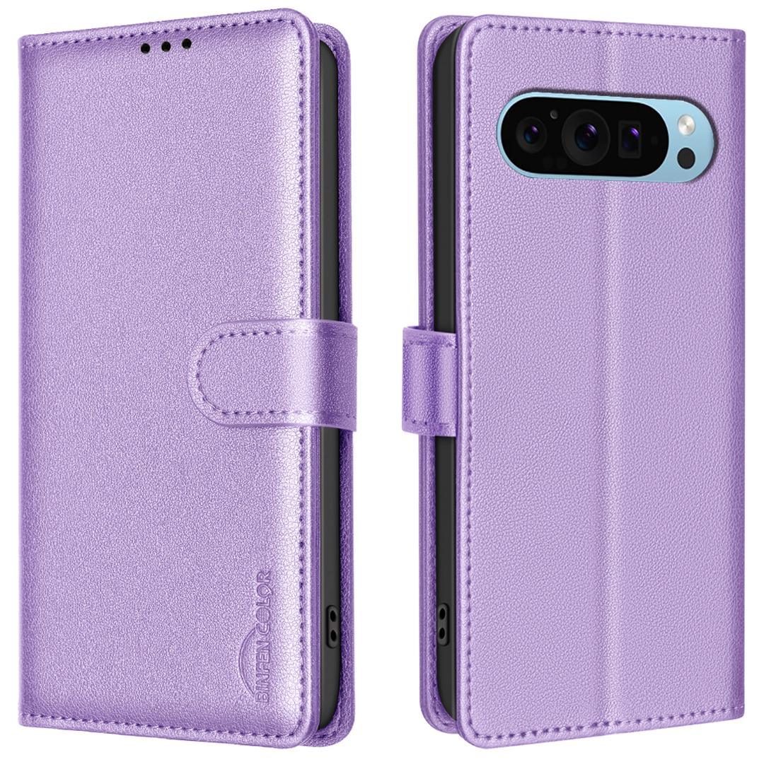 

BINFEN COLOR BF32 Wholesale Phone Case for Google Pixel 9 Pro/Pixel 9 RFID Blocking Leather Phone Stand Cover Purple
