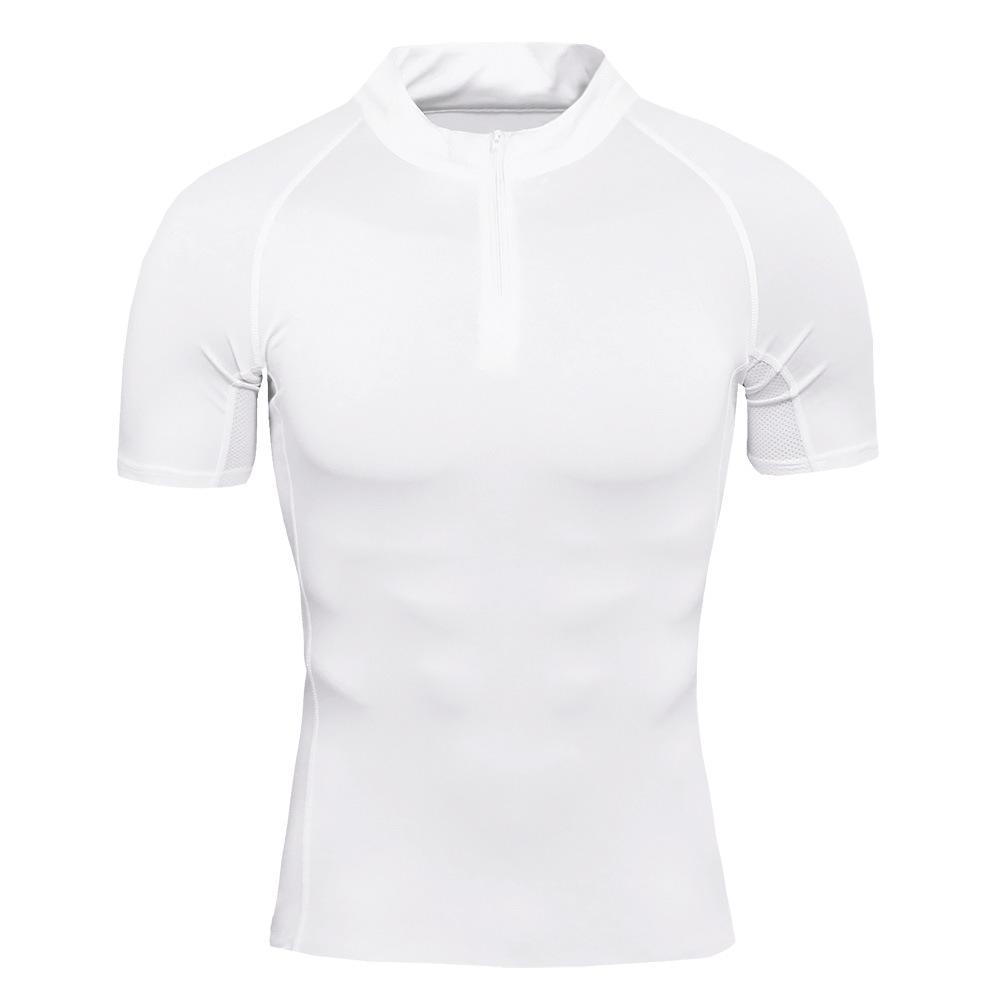 Men's Stand Collar Zipper Fitness Short Sleeve Training Stretch T-shirt Sports Quick-drying Clothes