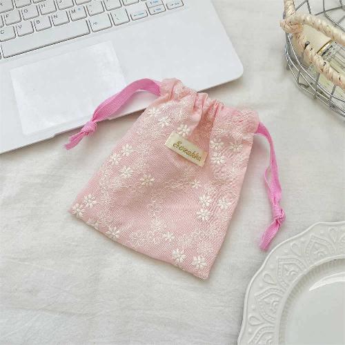 Women Lace Embroidered Jewelry Dust Bag Makeup Pouch Coin Purse Drawstring Bag Key Lipstick Storage Pouch