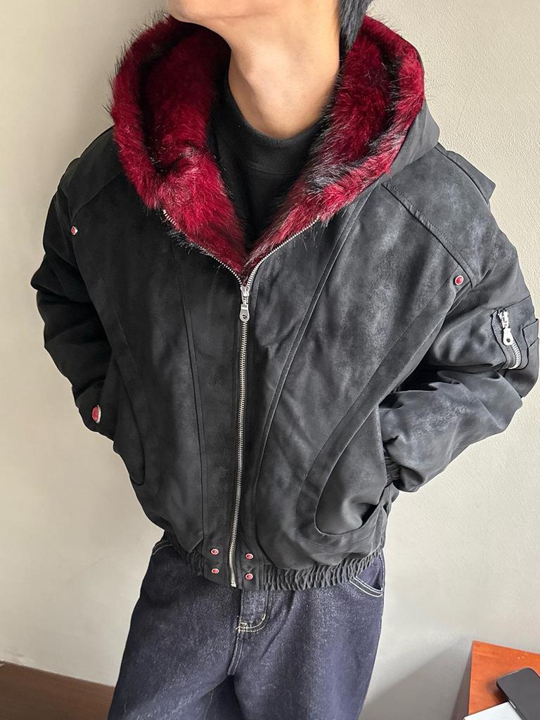 American Retro Mountain Eagle Fur Collar Hooded Jacket - Unisex Winter Warm Cotton Outerwear