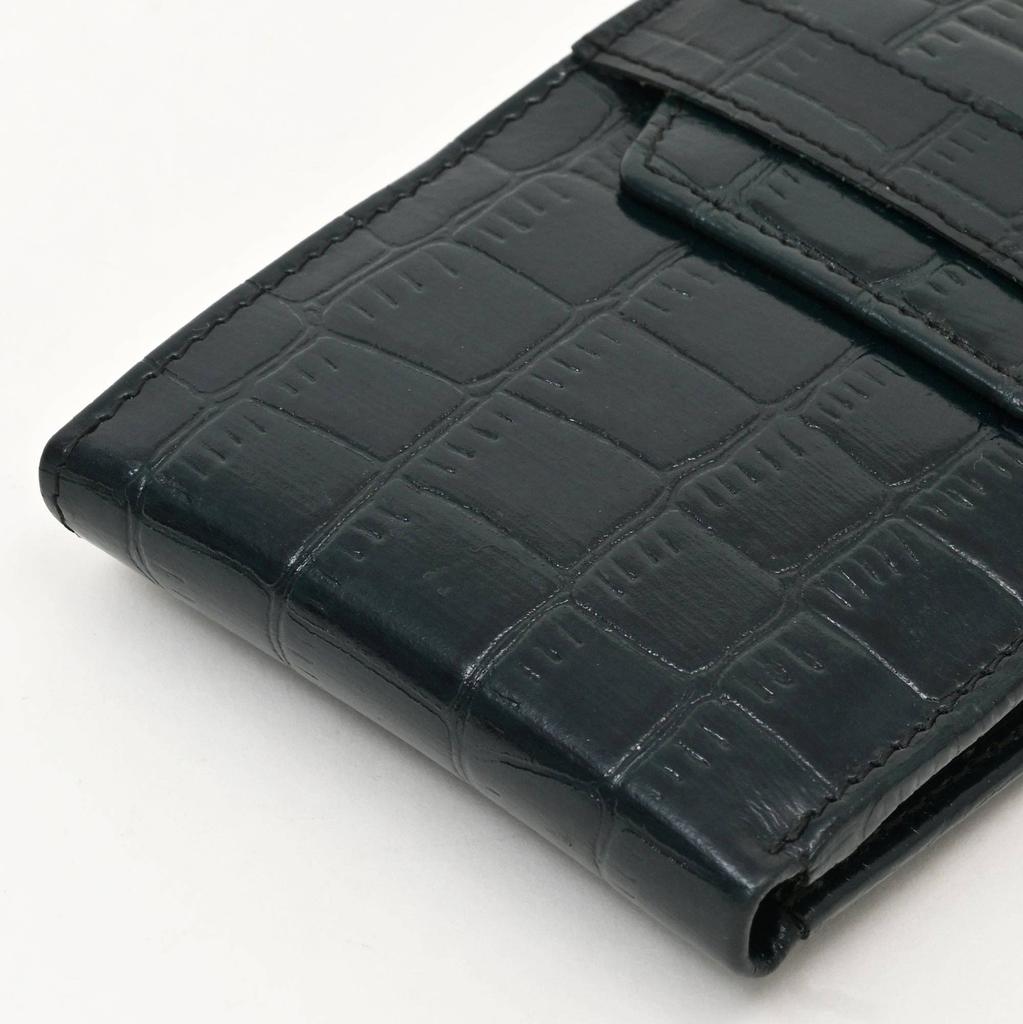 Men's Leather Wallet 3B Scrgrn -Premium Green Croc Look Napa Leather Wallet with Coin Pocket & 6 Card Slots - Luxury Slim Bifold Design