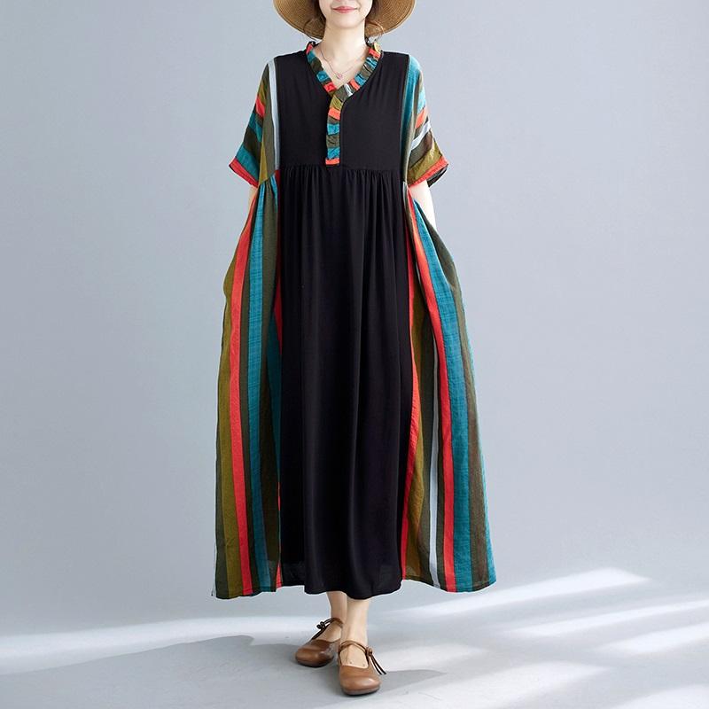Manica corta Plus size cotone vintage nuovo in abiti da donna casual abito lungo estivo ampio