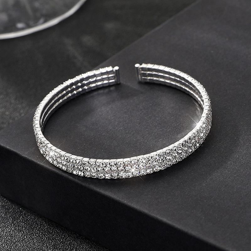 Full Diamond Elastic Bracelet Multi-row Diamond Bracelet Gold Silver Claw Chain Multi-layer Elastic Rhinestone Bracelet