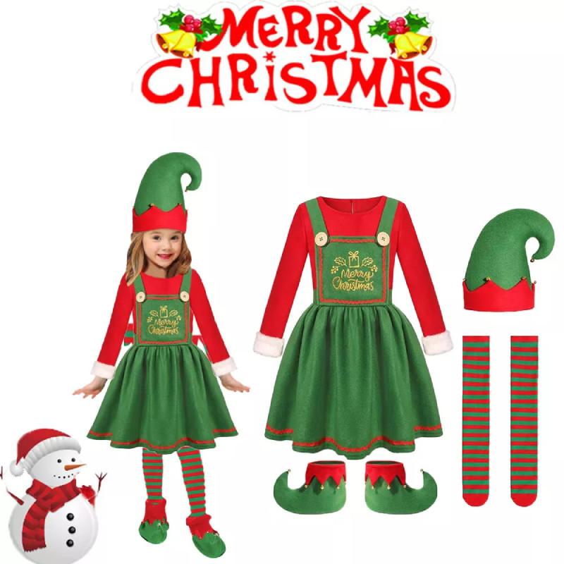 Christmas Kids Adult Elf Cosplay Costume Xmas Perform Clothes Fancy Dress Outfit