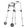 Folding Walker, 2-Button Foldable Walker with Solid Wheels & 8-Level Adjustable Height, 159KG Loading Lightweight Aluminum Mobility Walking Aid,