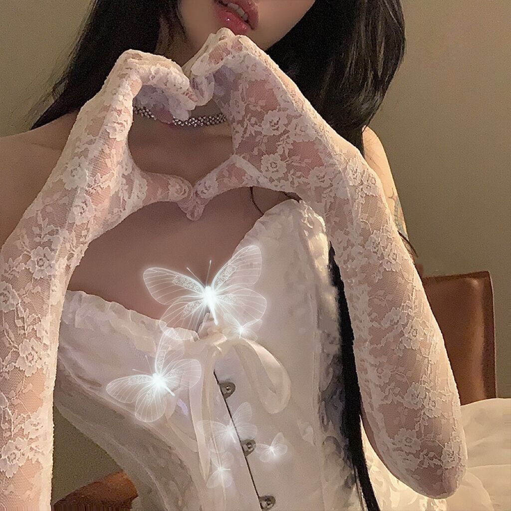 Vintage mesh bridal Lolita black lace gloves sexy photo props black silk sleeves