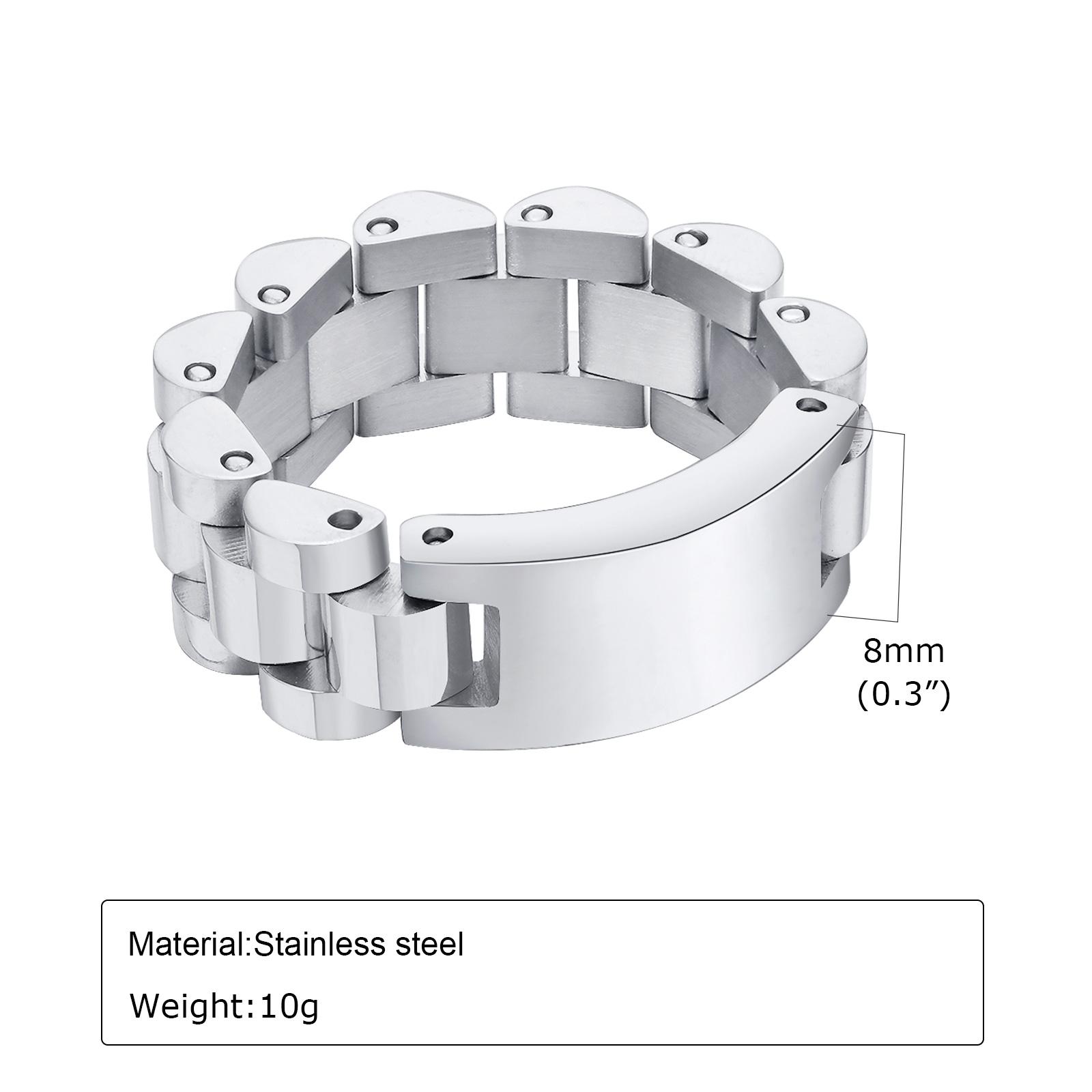 

8MM Watch Band Shaped Ring for Men,Never Fade Stainless Steel Chain Link Ring,Rock Gothic Hiphop Boy Male Jewelry 6 серебряный