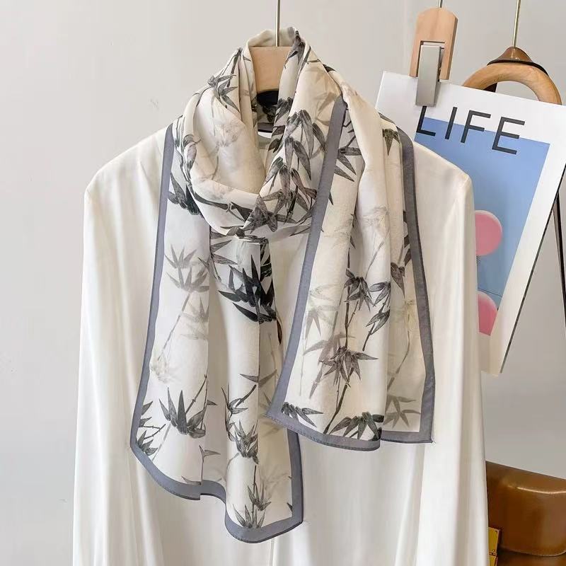 35*140cm Large Decorative Scarf Beautiful Floral Pattern Scarf for Woman Spring Summer Sun Protective Wrap
