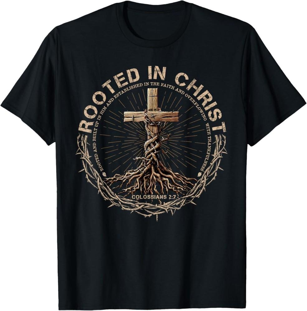 

Rooted in Christ Shirt, Jesus Shirt, Vintage Cross Christian T-Shirt S