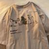 Zomer Klein Fris Kort Mouw T-shirt Mannen en Vrouwen Koppel Tide Merk Retro Cartoon Kat Bedrukking Half Mouw T-shirt