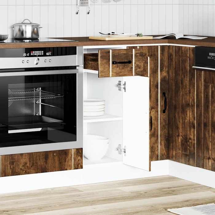 VidaXL Armoire de cuisine Lucca chêne fumé bois ingénierie, meuble d'évier, meuble de cuisine avec tiroir, meuble de cuisine 853702